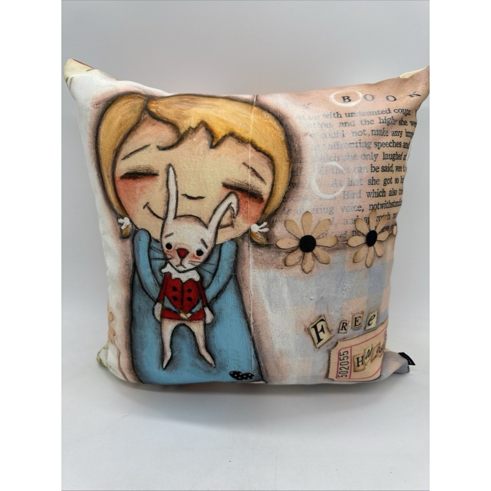 Society6 Alice in Wonderland White Rabbit Free Hugs 15" Throw Pillow Whimsical
